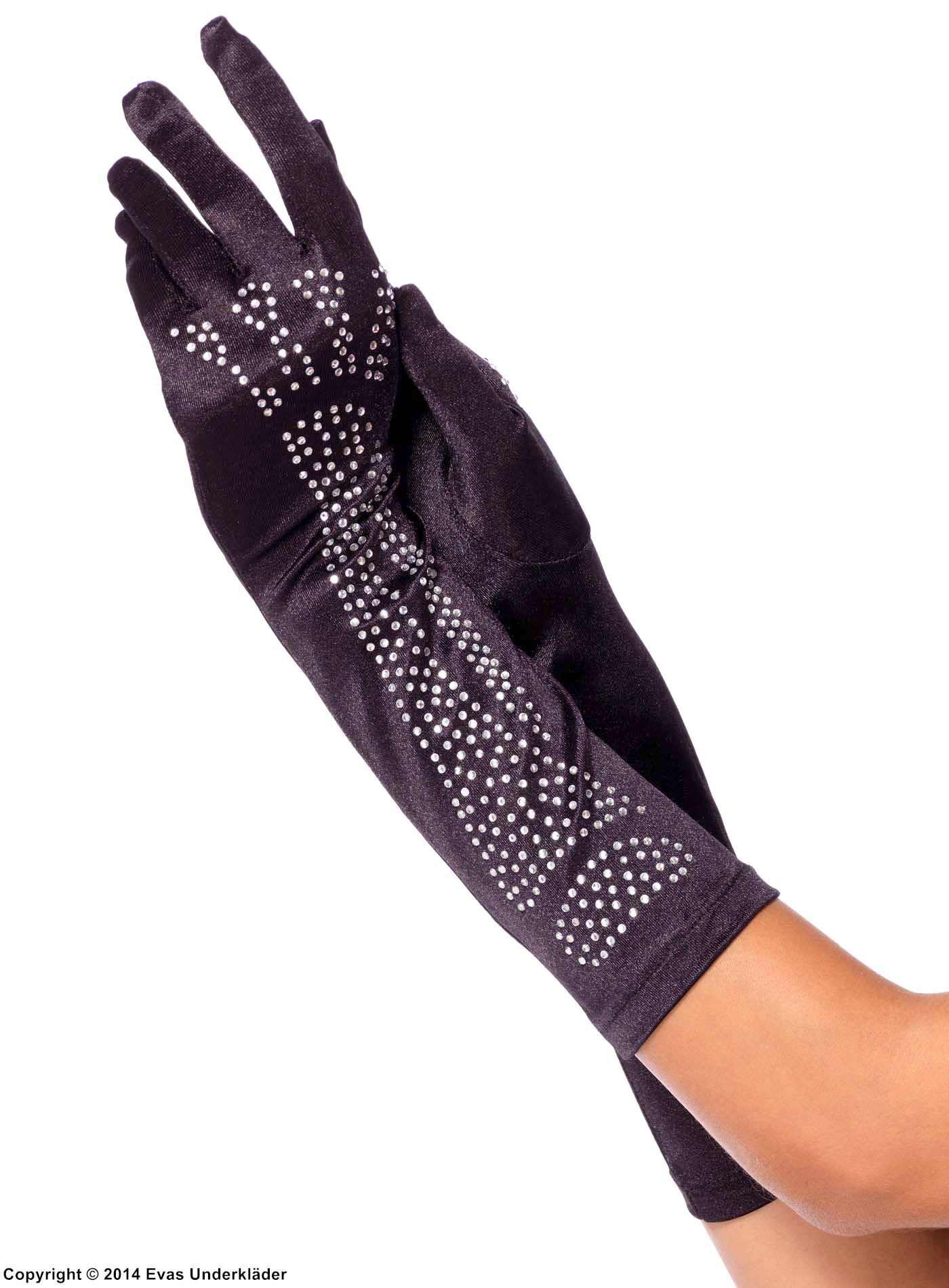 Long gloves, rhinestones, bone